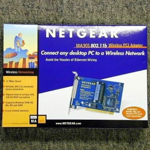 🔴 ⏬️⏬️ NETGEAR 802.11b Wireless PCI Network Adapter MA301 NIB HOST PICK - Picture 8 of 13